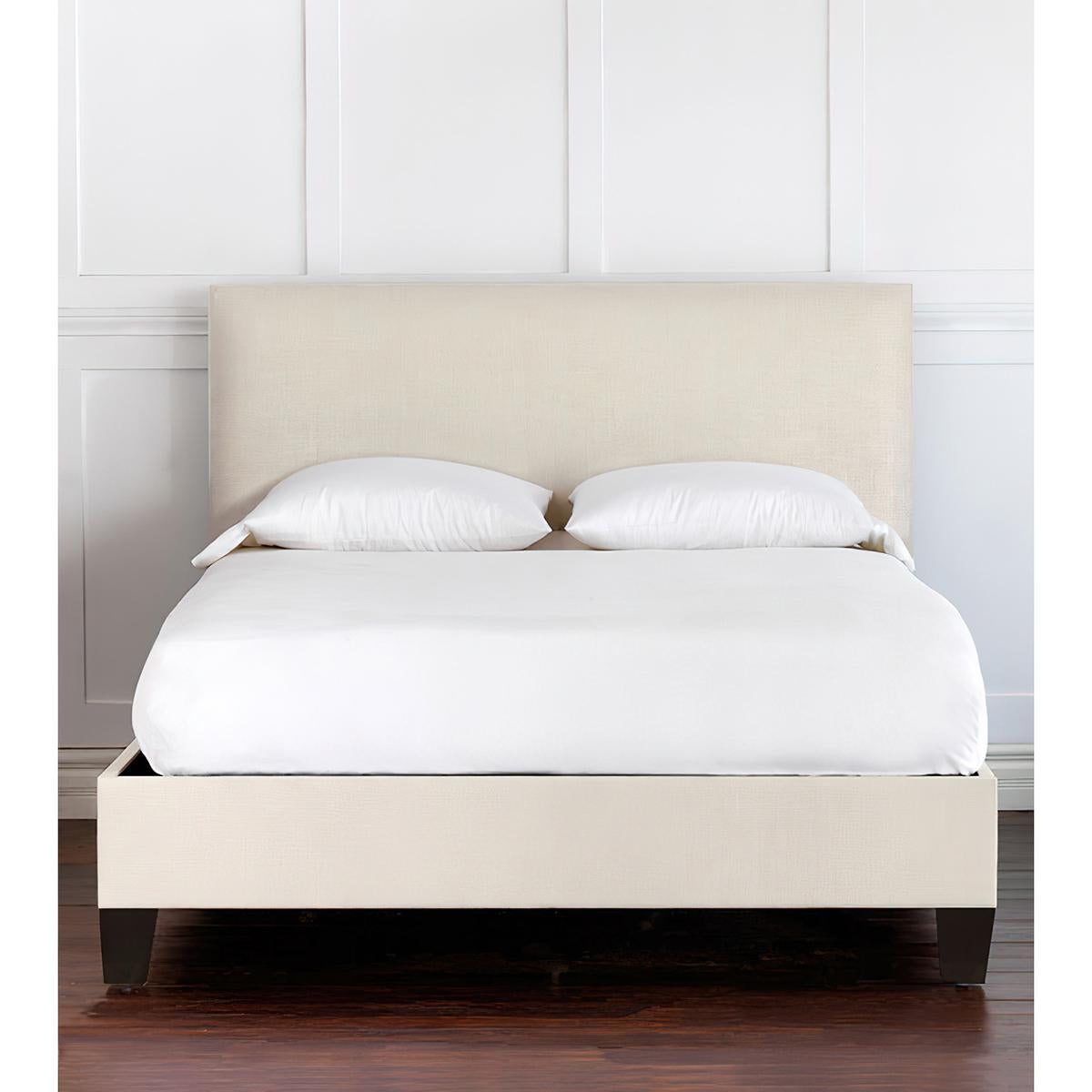Upholstered Bed Frame, as part of our Made in America quick ship program, these beds are ready within a week to ship. 

With its streamlined low-profile design, simply sophisticated with full upholstery to the thickly padded upholstered headboard,