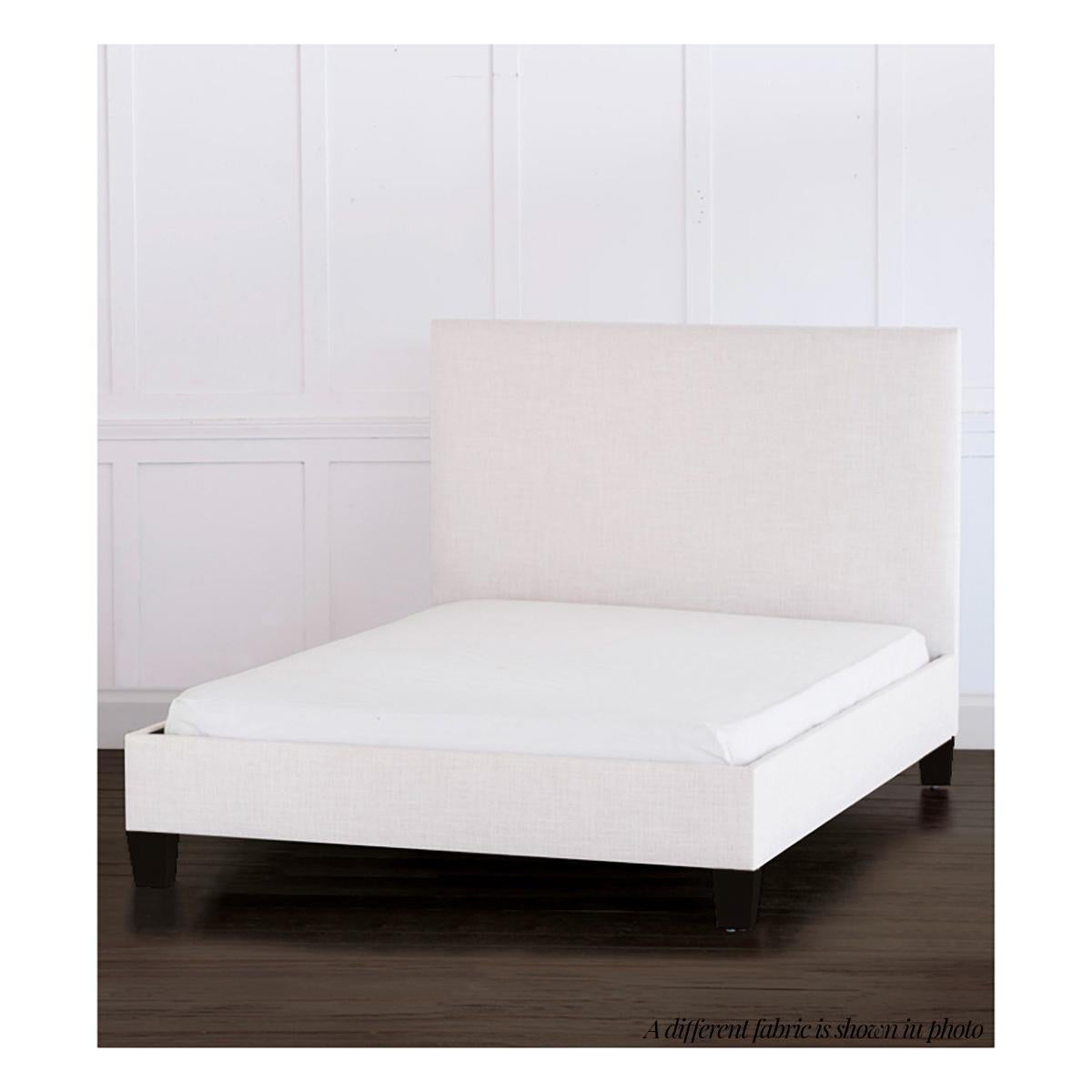 white linen bed frame
