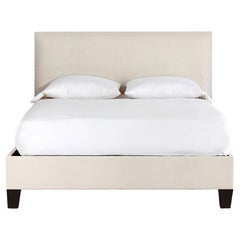 White Linen Upholstered Bed Frame Queen