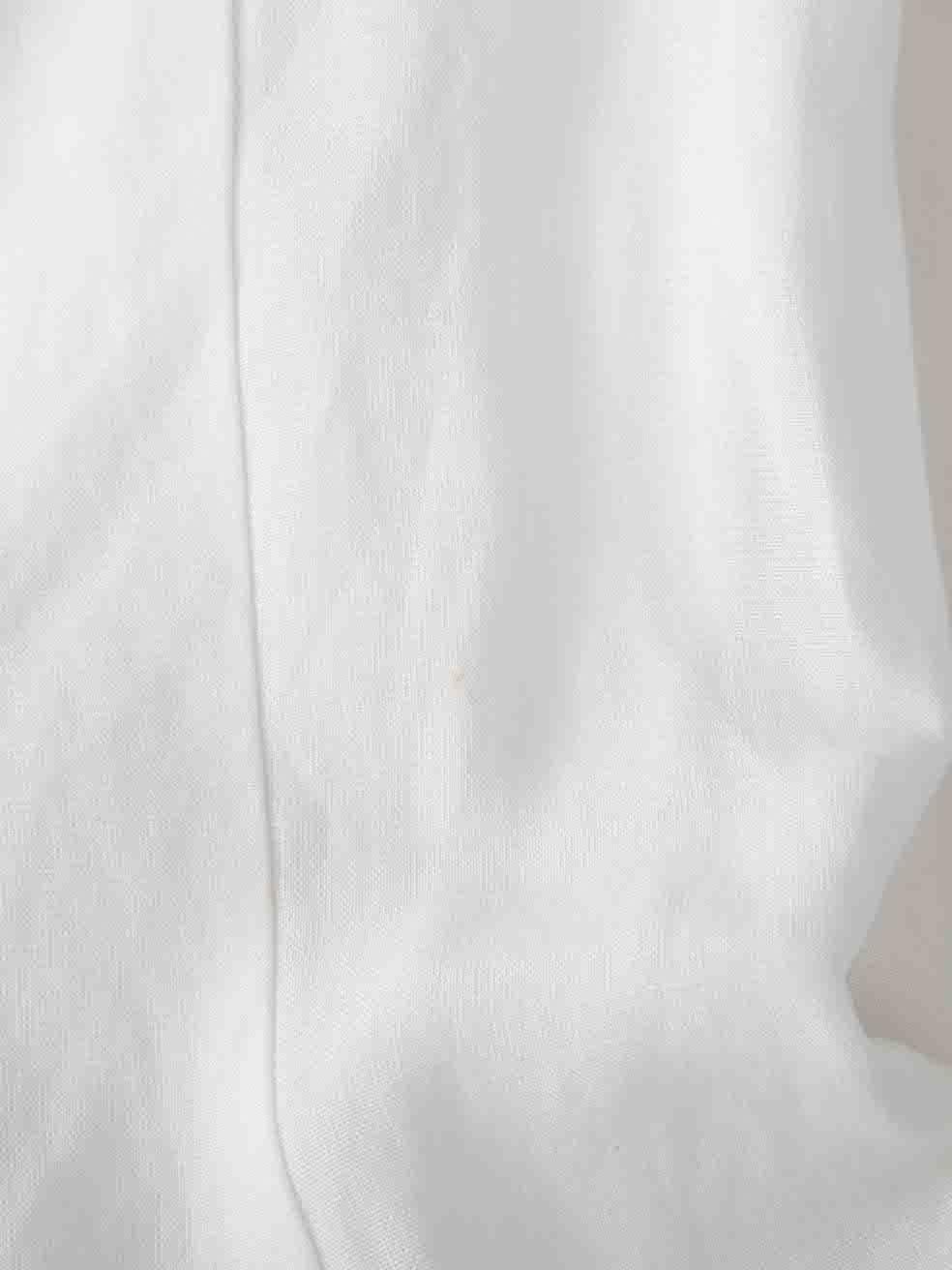 Women's White Linen Wave Trim Cut-Out Details Blouse Size M