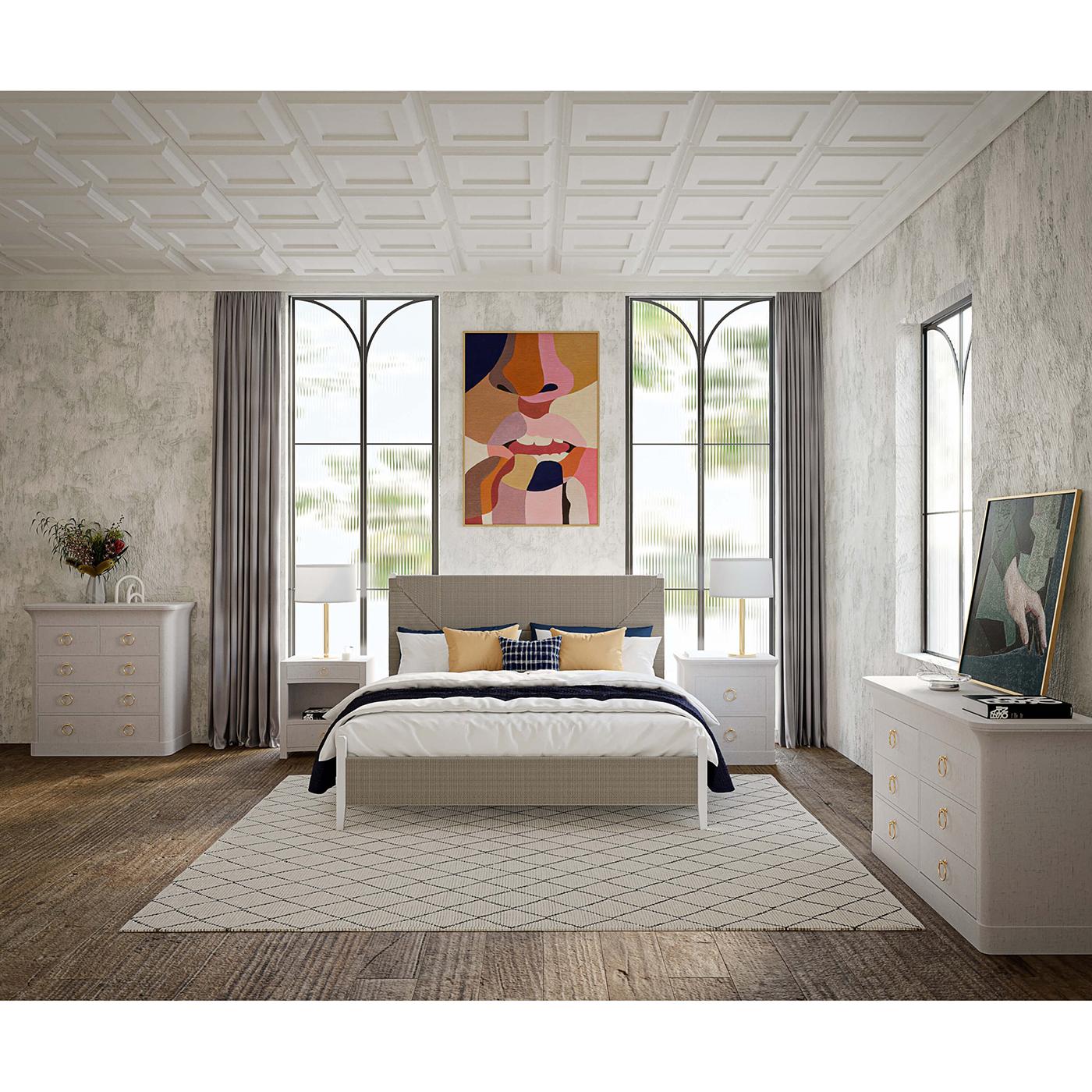 White Linen Wrapped Nightstand For Sale 3