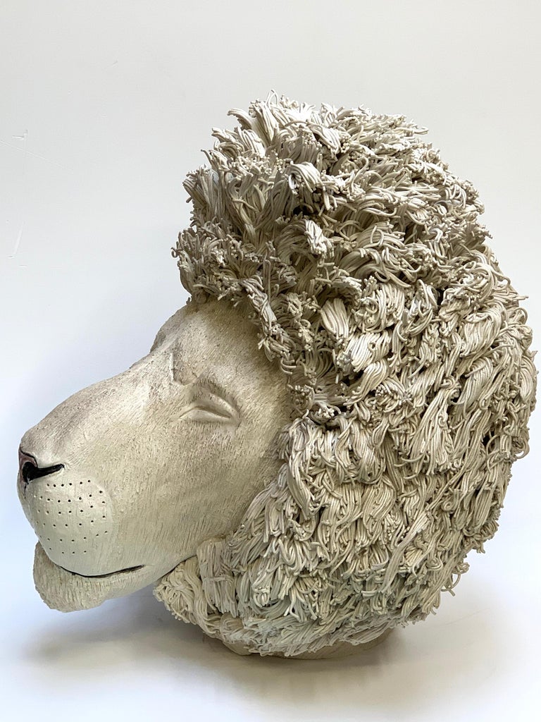 Modern White Lion, Ceramic Centerpiece, Handmade Design in Italy, 2021 For Sale