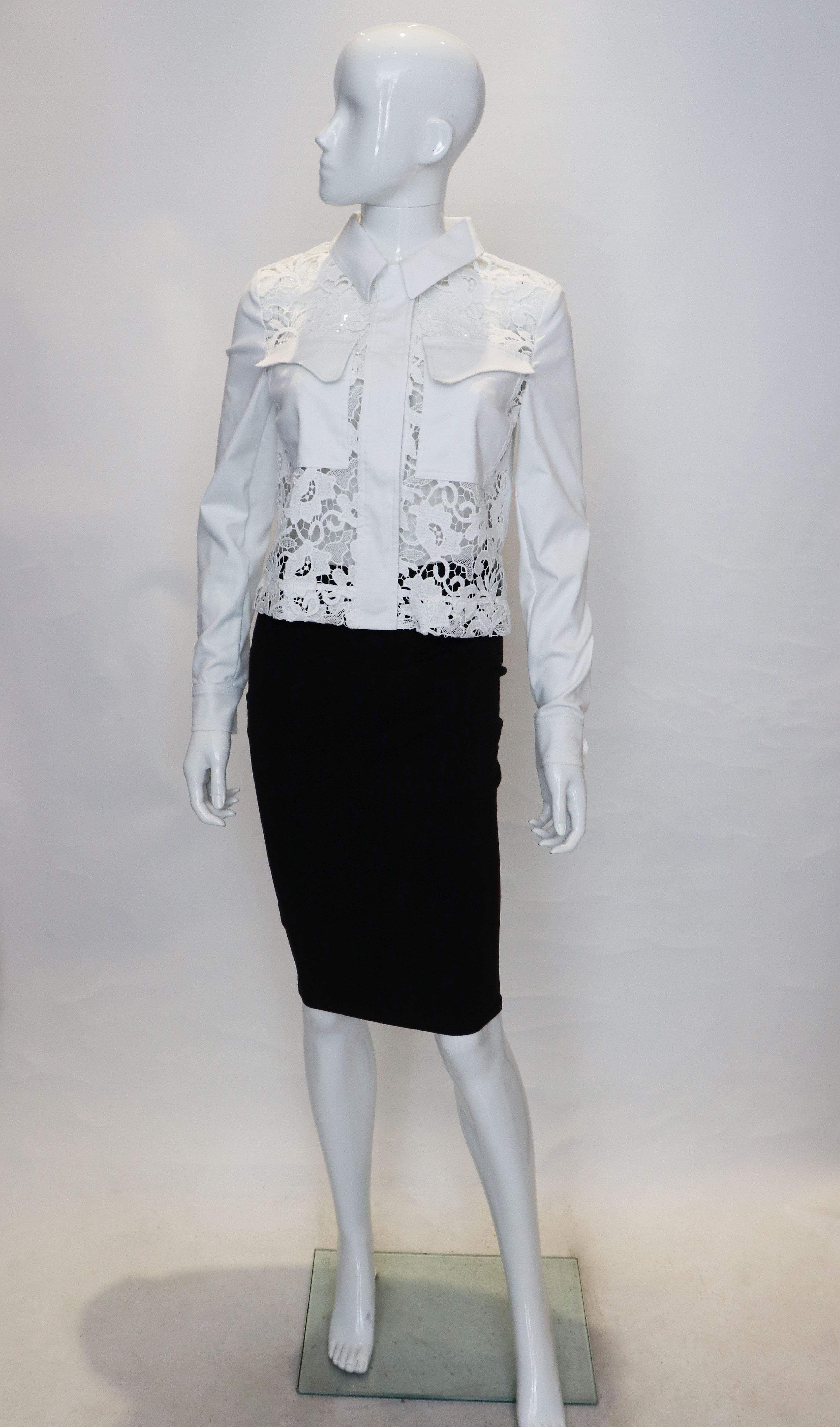 Gray White Liu Jo Milan Jacket with Lace Detail For Sale