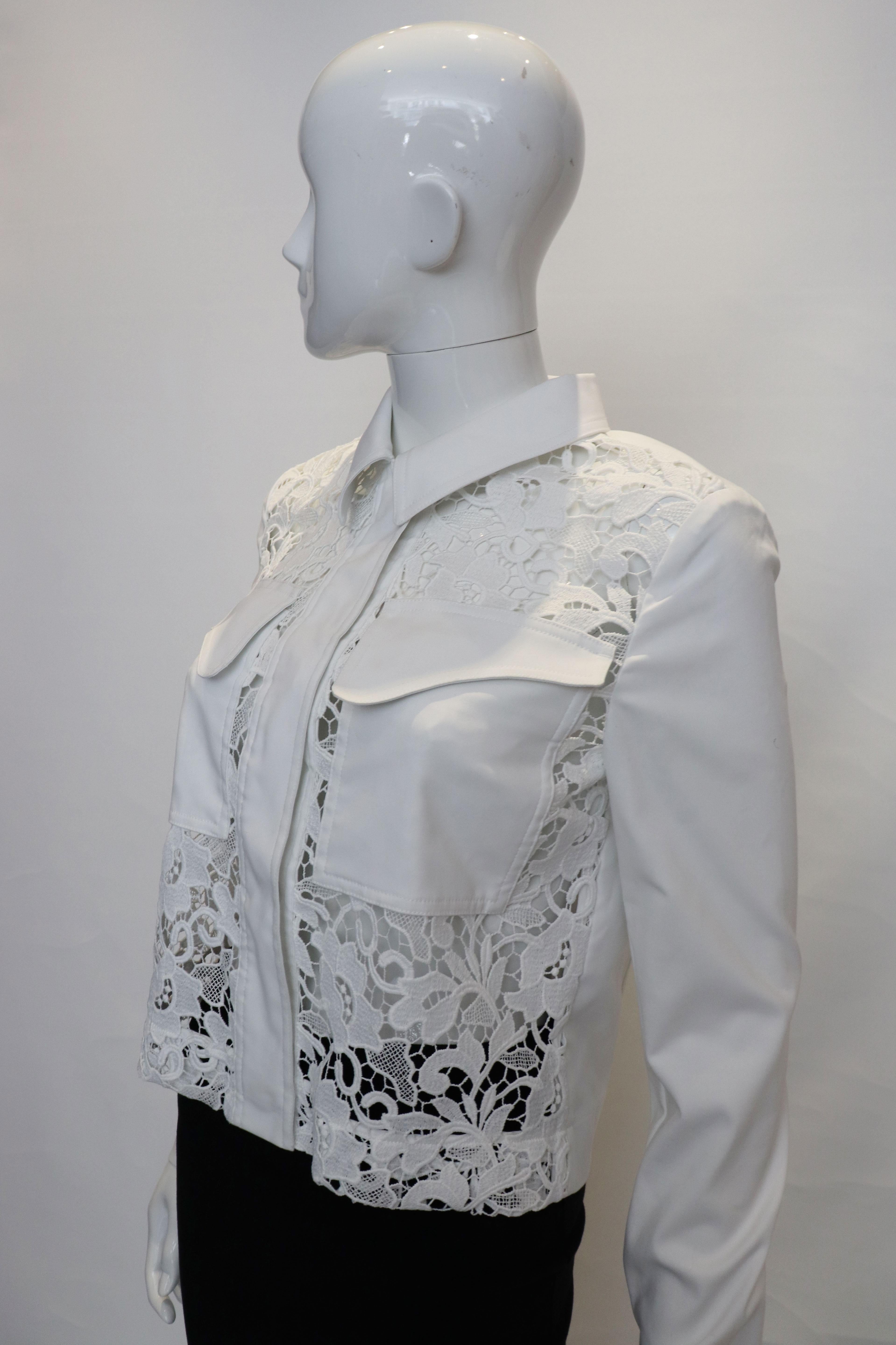 White Liu Jo Milan Jacket with Lace Detail In Good Condition For Sale In London, GB