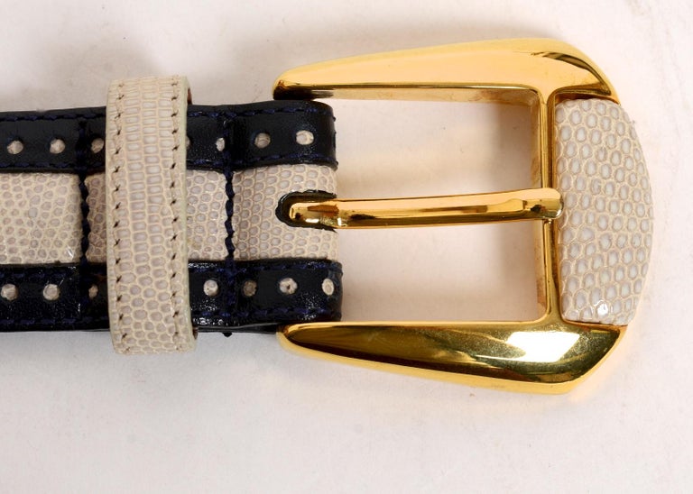 White Lizard and Blue Leather Belt by Giorgio display picture 1
