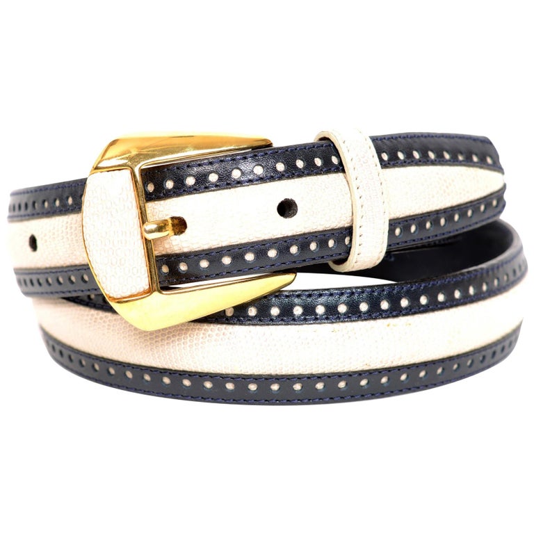 VTG Giogio’s Spain Genuine Lizard Leather White Belt Gold Buckle Size Medium GIORGIOS PALM BEACH GENUINE LIZARD BELT SIZE 28 ~ MADE IN  main image 2
