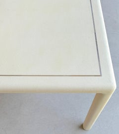 White Lizard Leather & Chrome Parsons Games Table, Attributed Karl Springer