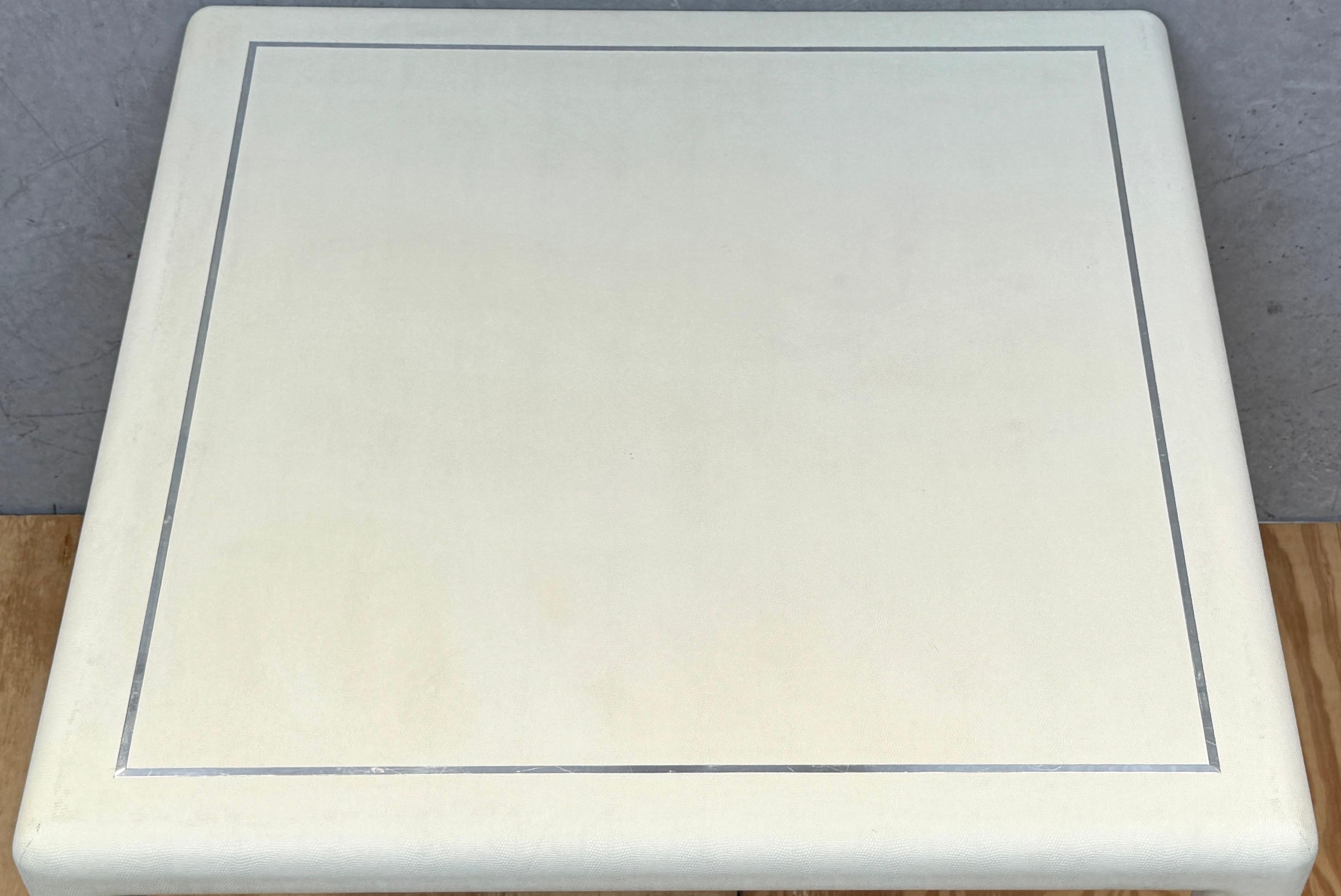White Lizard Leather & Chrome Parsons Games Table, Attributed Karl Springer In Good Condition For Sale In West Palm Beach, FL