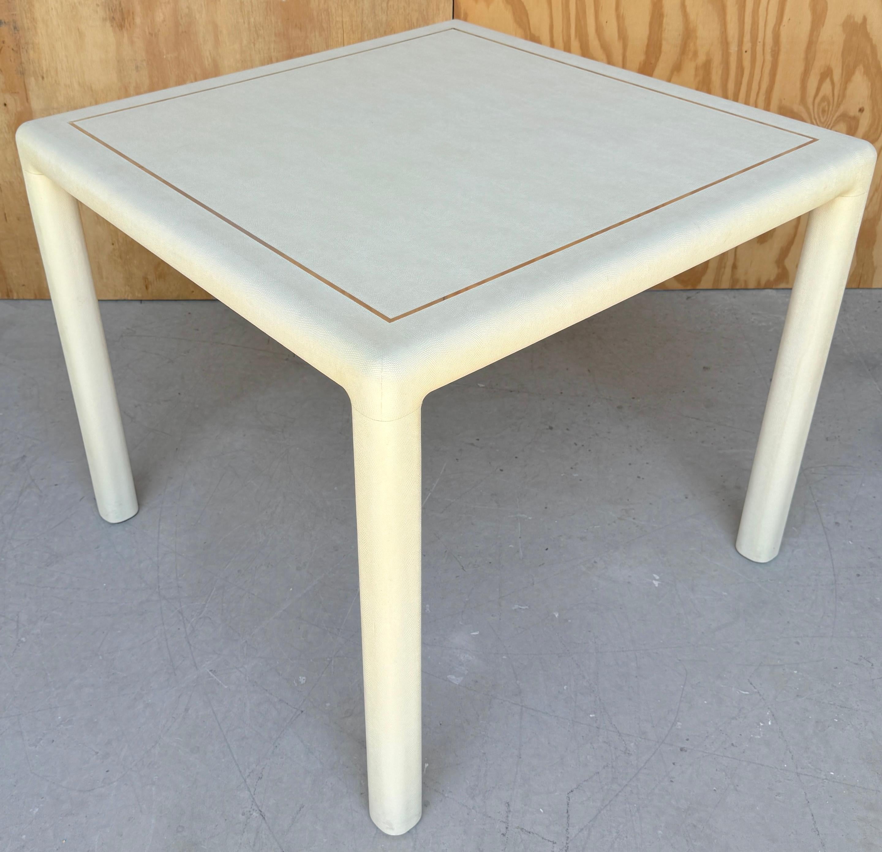 20th Century White Lizard Leather & Chrome Parsons Games Table, Attributed Karl Springer For Sale
