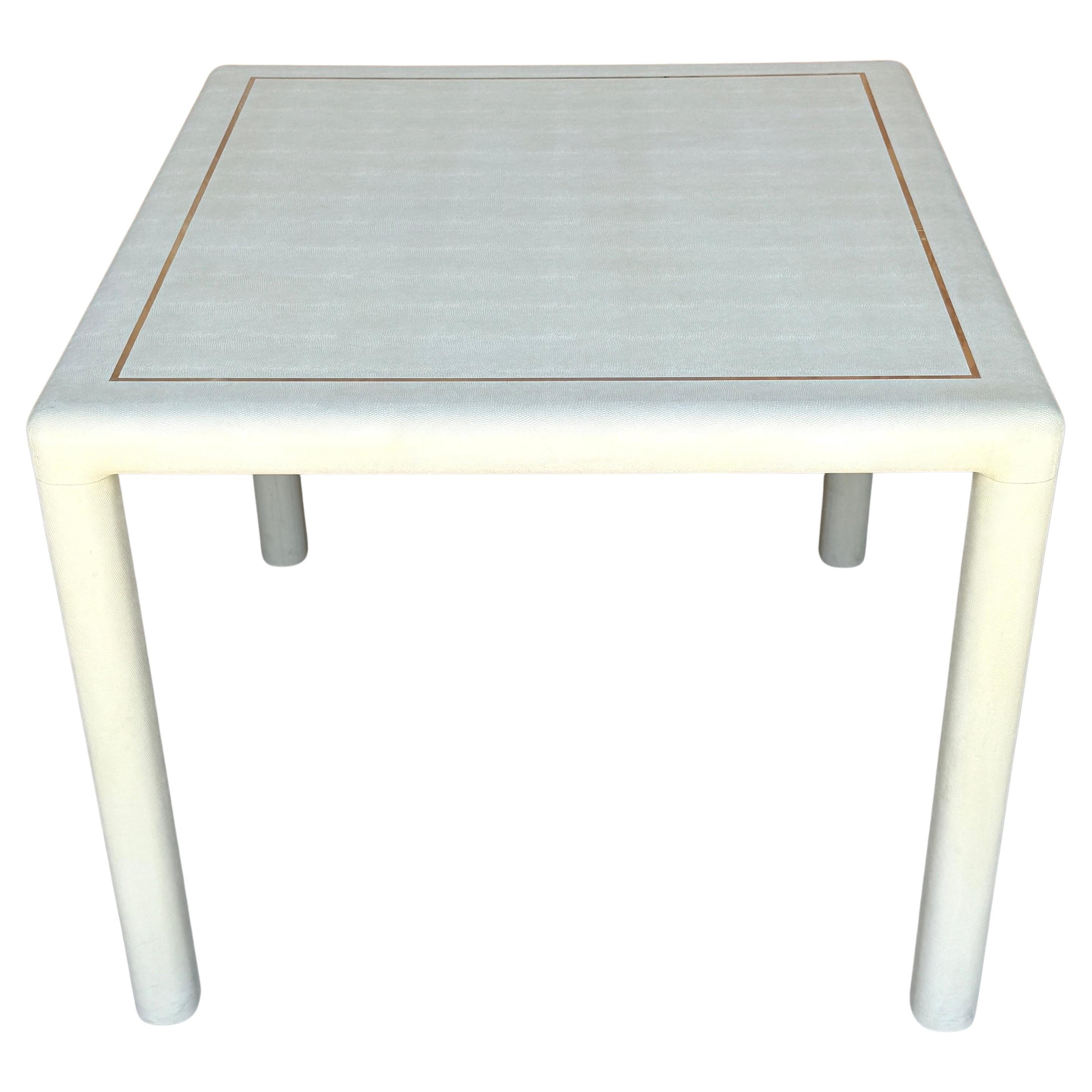 White Lizard Leather & Chrome Parsons Games Table, Attributed Karl Springer For Sale