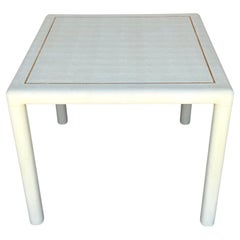 Mesa de juegos Parsons de cuero de lagarto blanco y cromo, atribuida a Karl Springer