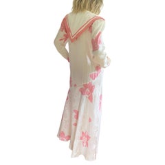 White Long Flowy Silk Dress with Pink Floral - Vintage Flora Kung NWT - size 8
