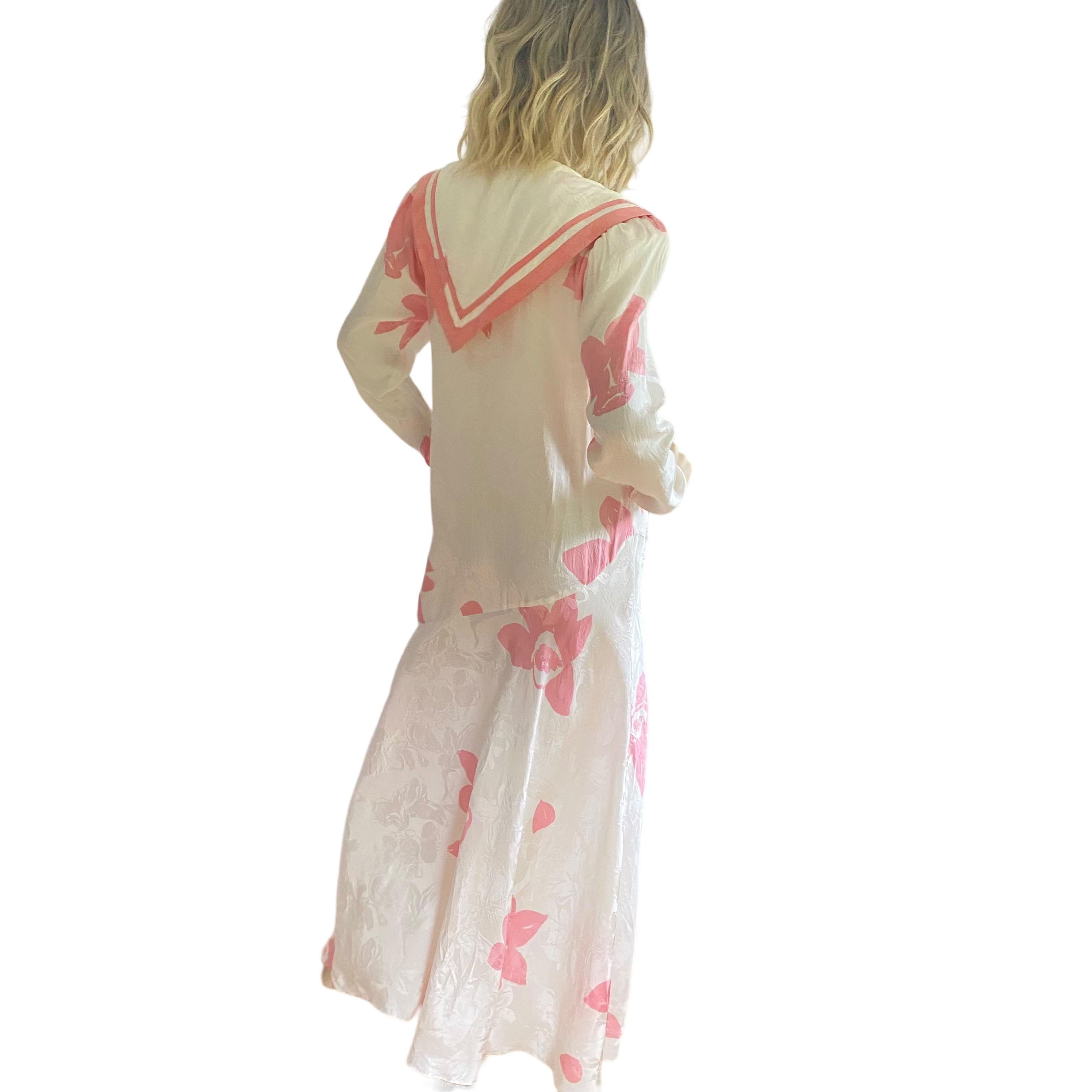 Weißes langes, fließendes, fließendes Seidenkleid mit rosa Blumenmuster - Vintage Flora Kung NEU - Größe 8 im Angebot 1
