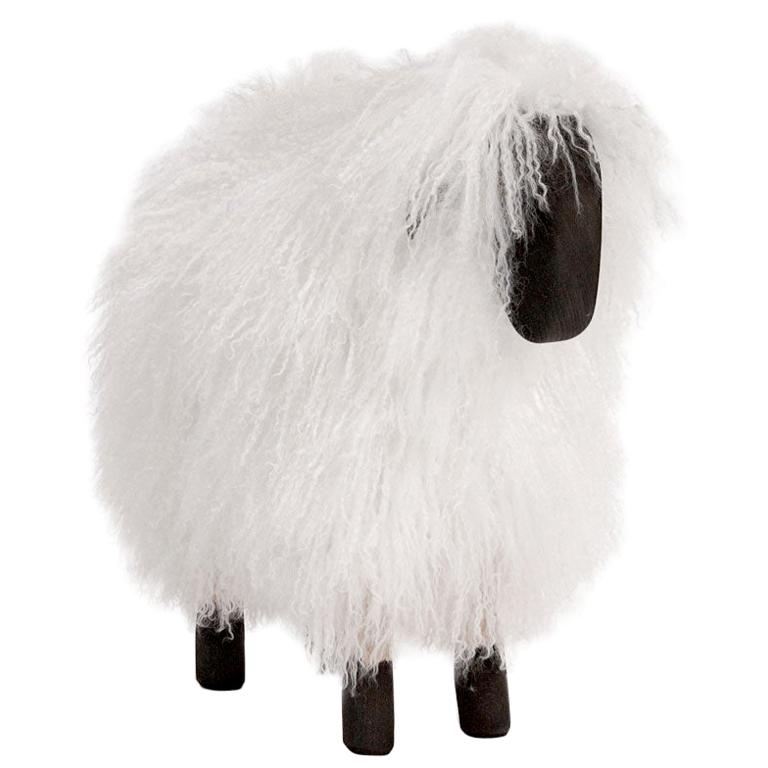 White Long Haired Fur + Black Painted Wood, Small Sheep at 1stDibs ...