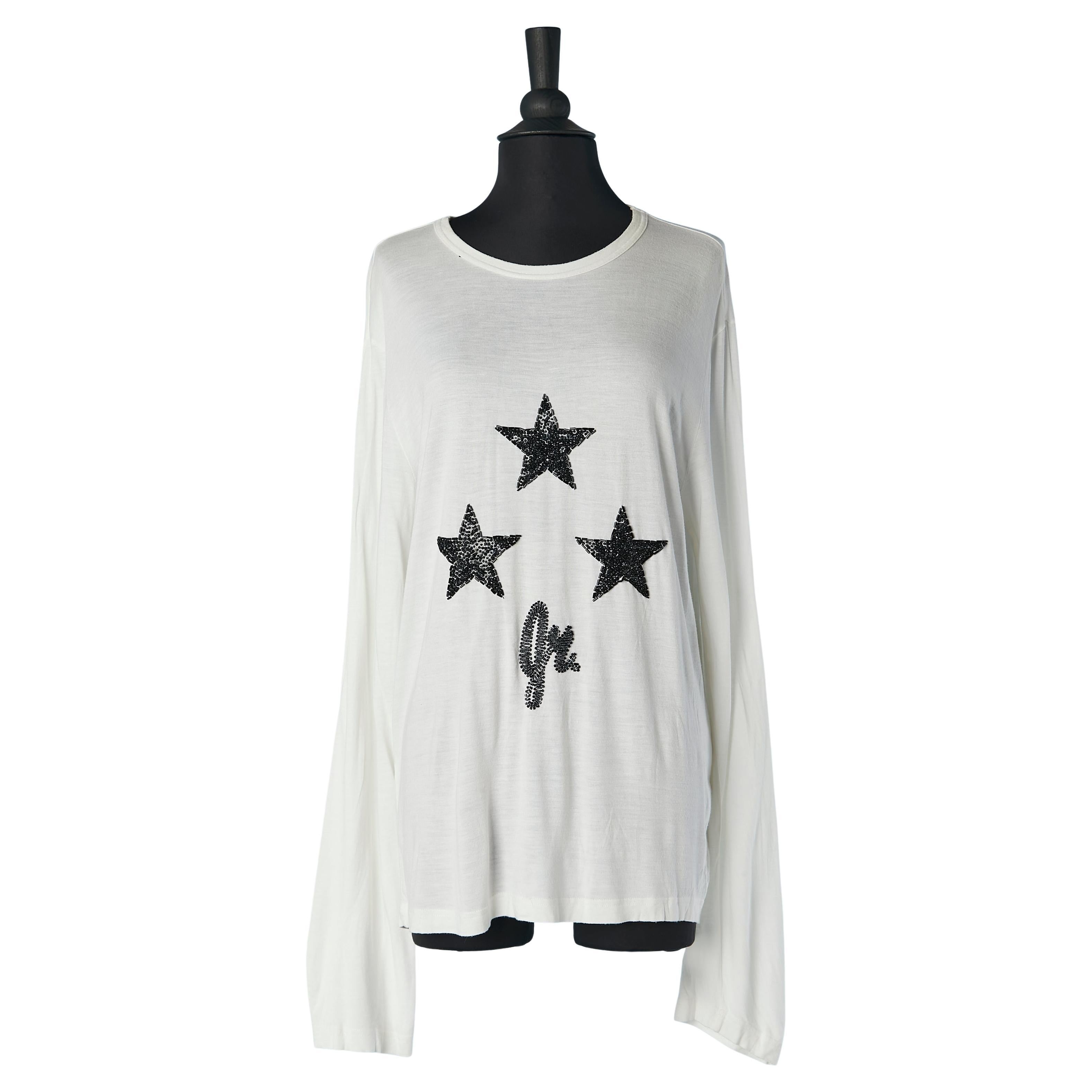 Camiseta blanca de manga larga con abalorios RICHMOND en venta