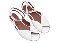White Loro Piana Peep-Toe Ankle Strap Flats Size 38