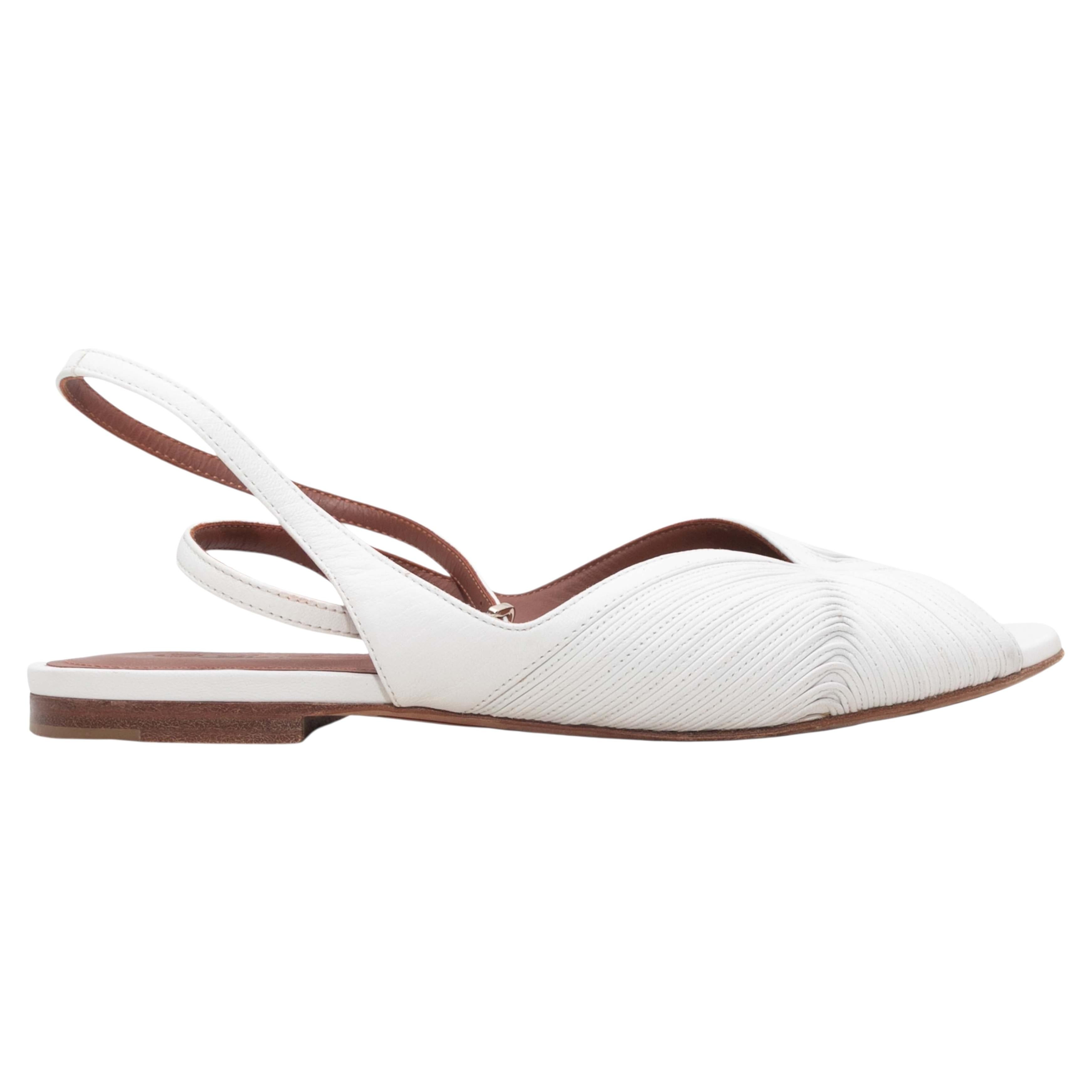 White Loro Piana Peep-Toe Ankle Strap Flats Size 38 For Sale