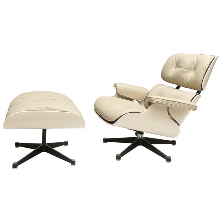 White Lounge Chair and Ottoman in Style of Charles and Ray Eames at