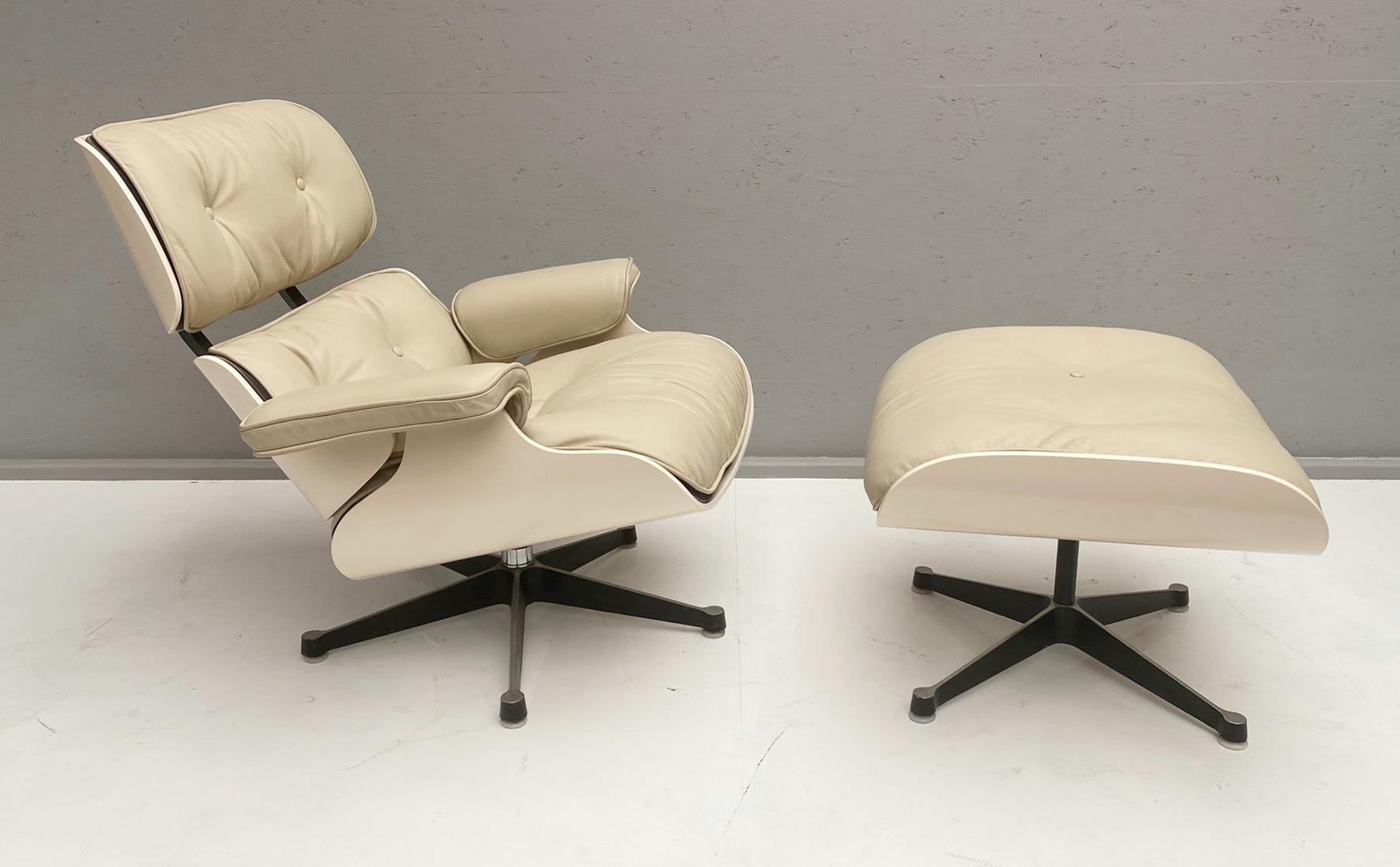 White Lounge Chair and Ottoman in Style of Charles and Ray Eames 3