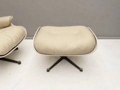 White Lounge Chair and Ottoman in Style of Charles and Ray Eames