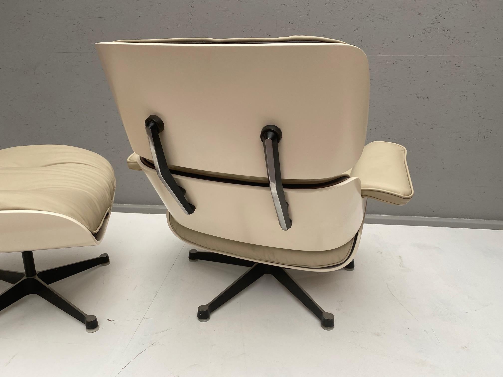 American White Lounge Chair and Ottoman in Style of Charles and Ray Eames