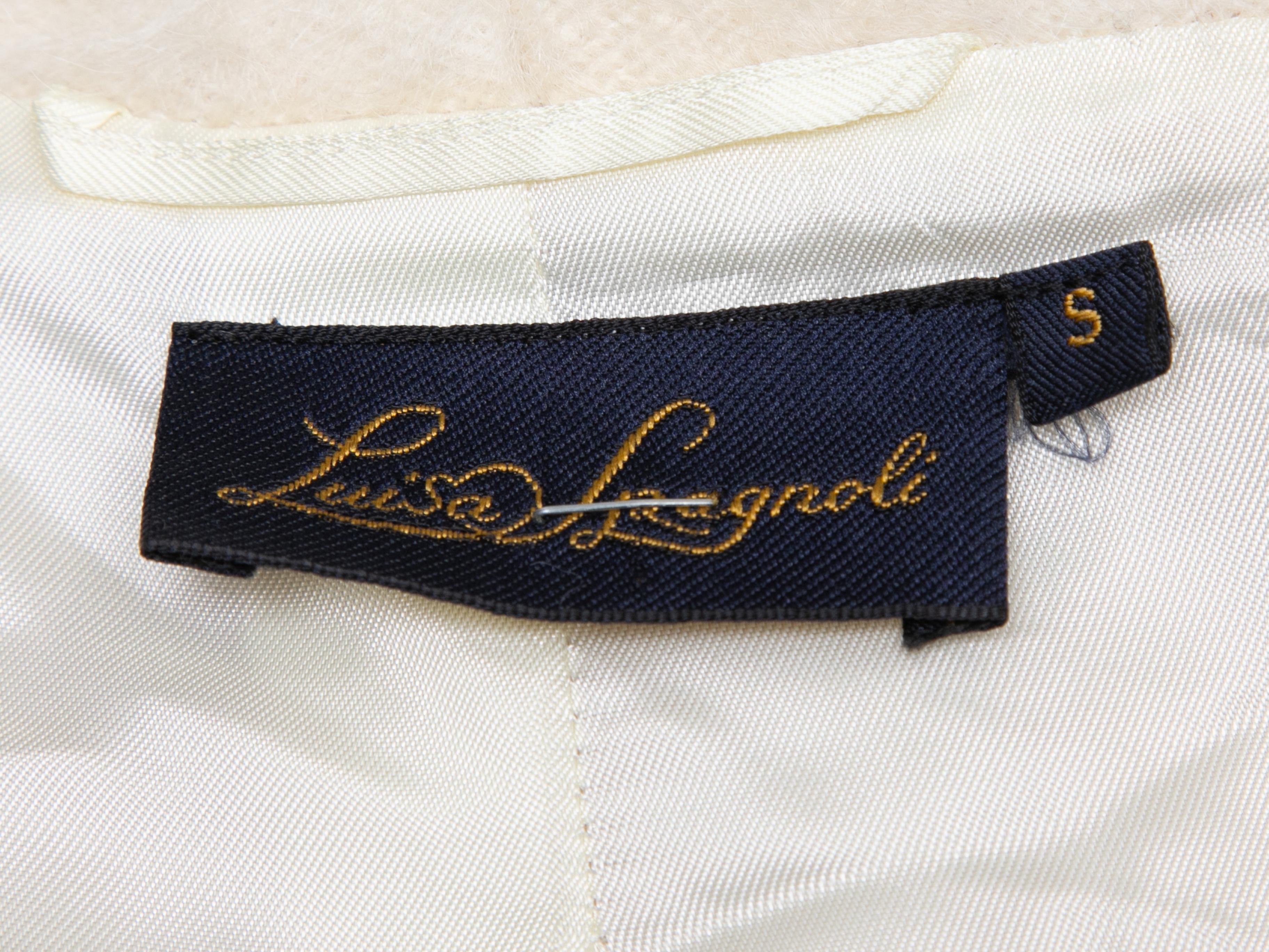 Manteau long en mohair blanc de Luisa Spagnoli. Col châle. Devant ouvert. Poitrine 40