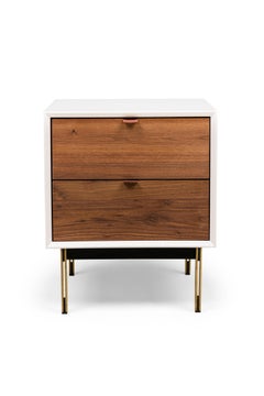 White "Lustrosa" Cabinet and Natural Wood 2-Drawer Nightstands / Bedside Tables