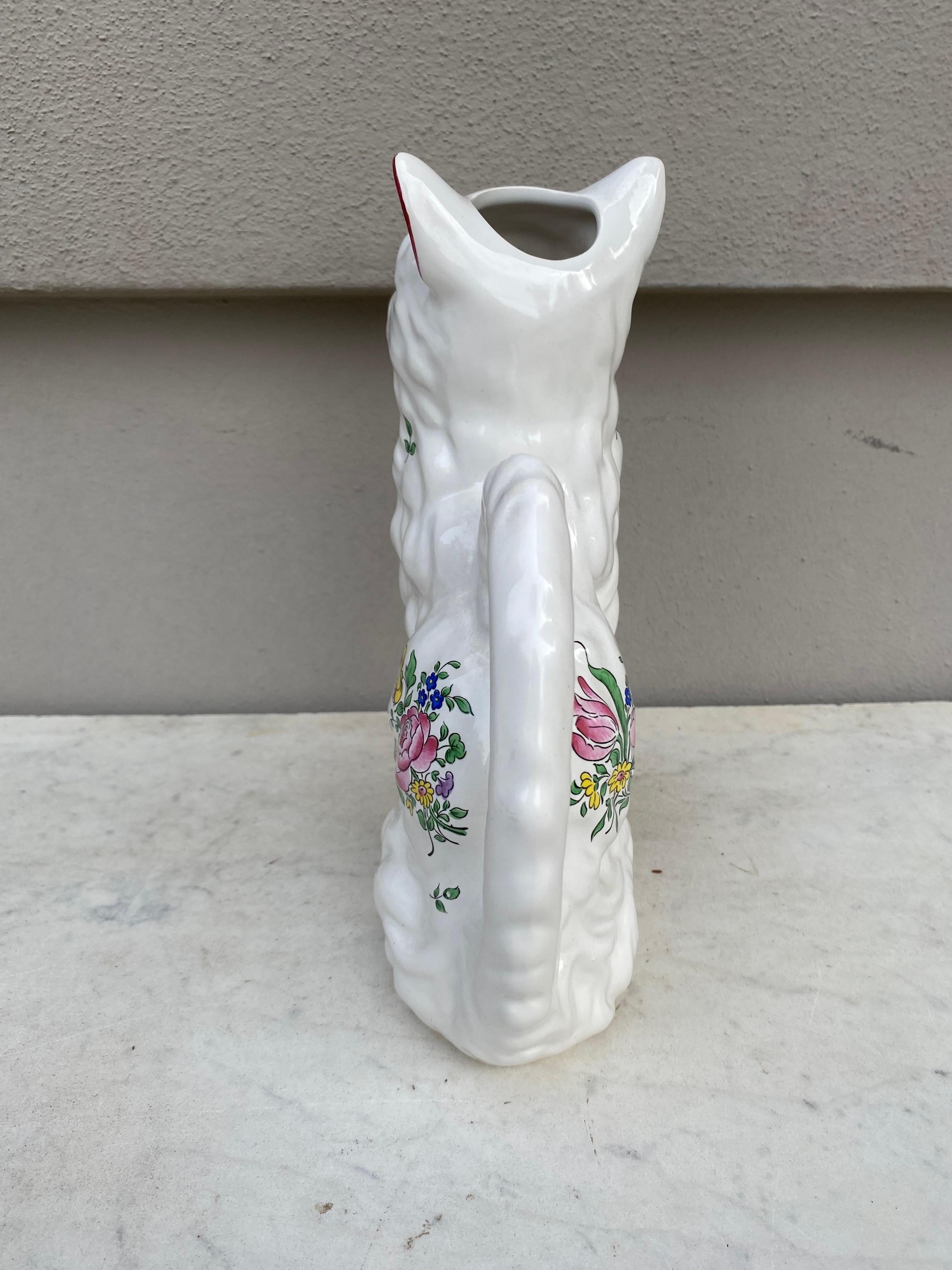 French White Majolica Cat Pitcher Keller & Guerin Luneville, circa 1900