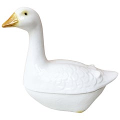White Majolica Goose Tureen, circa 1950