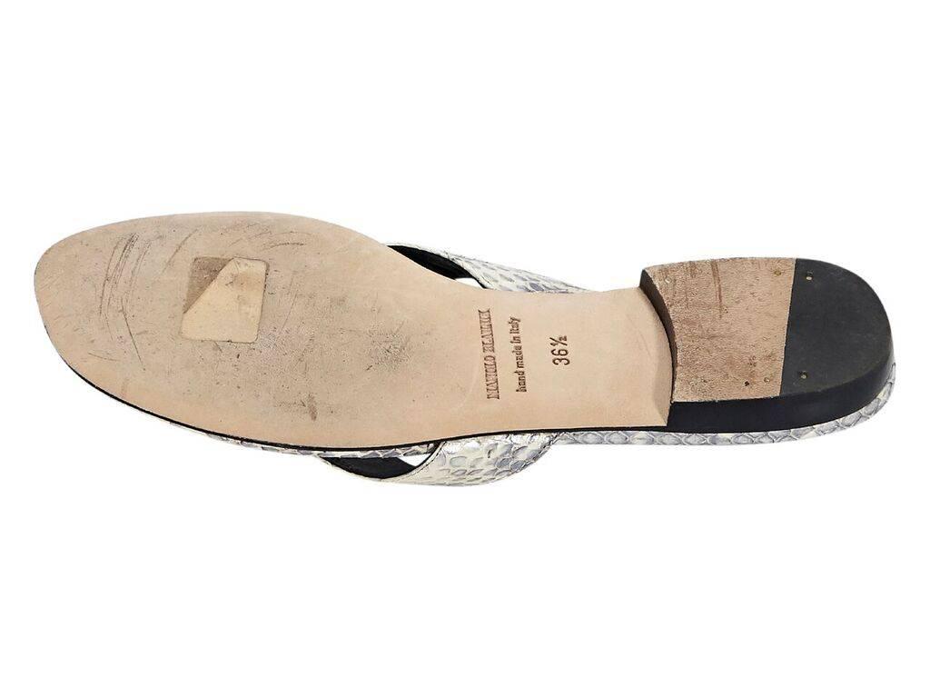 Gray White Manolo Blahnik Snakeskin Thong Sandals