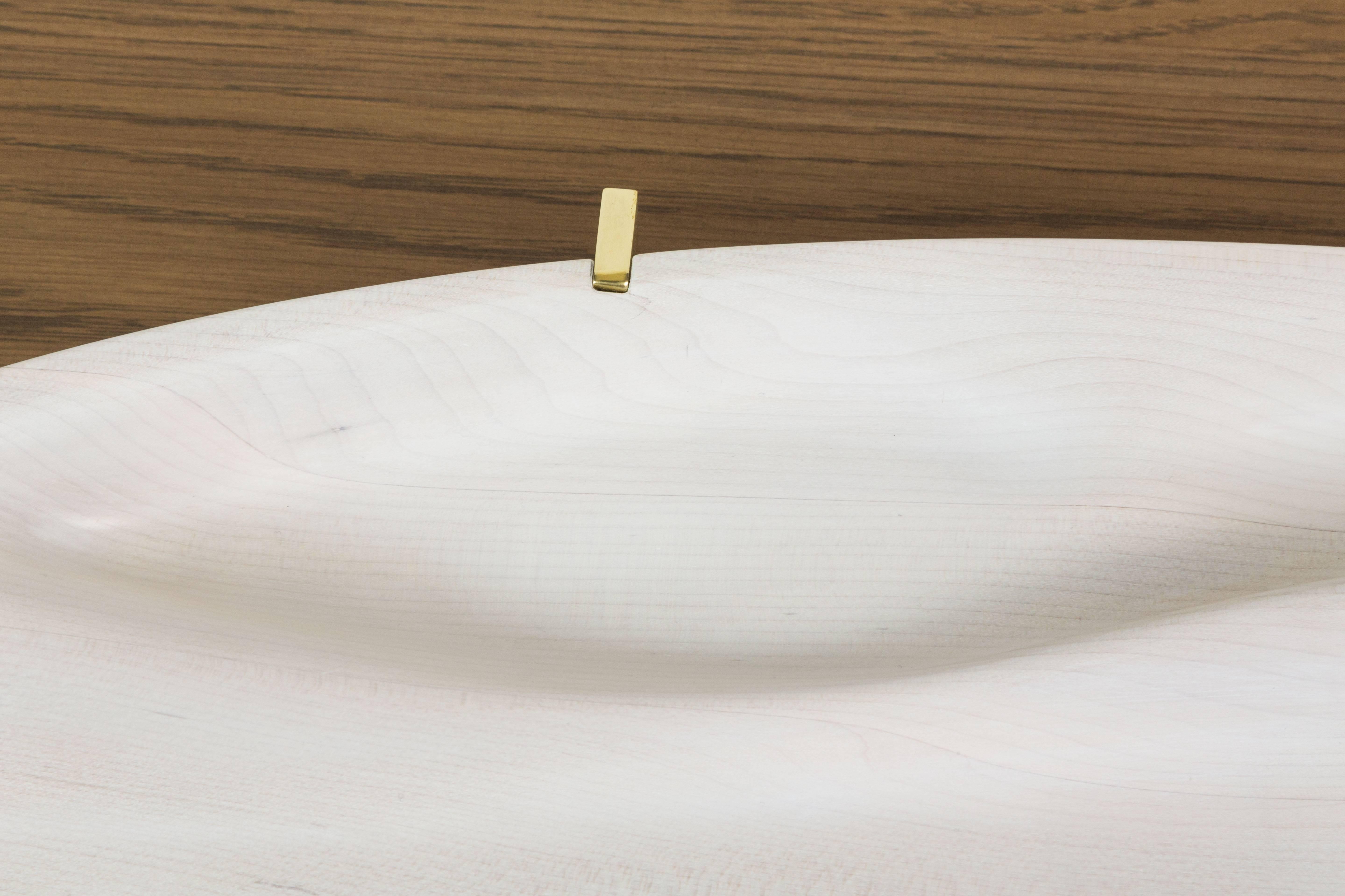 Bleached White Maple and Brass Oval Tray by Vincent Pocsik