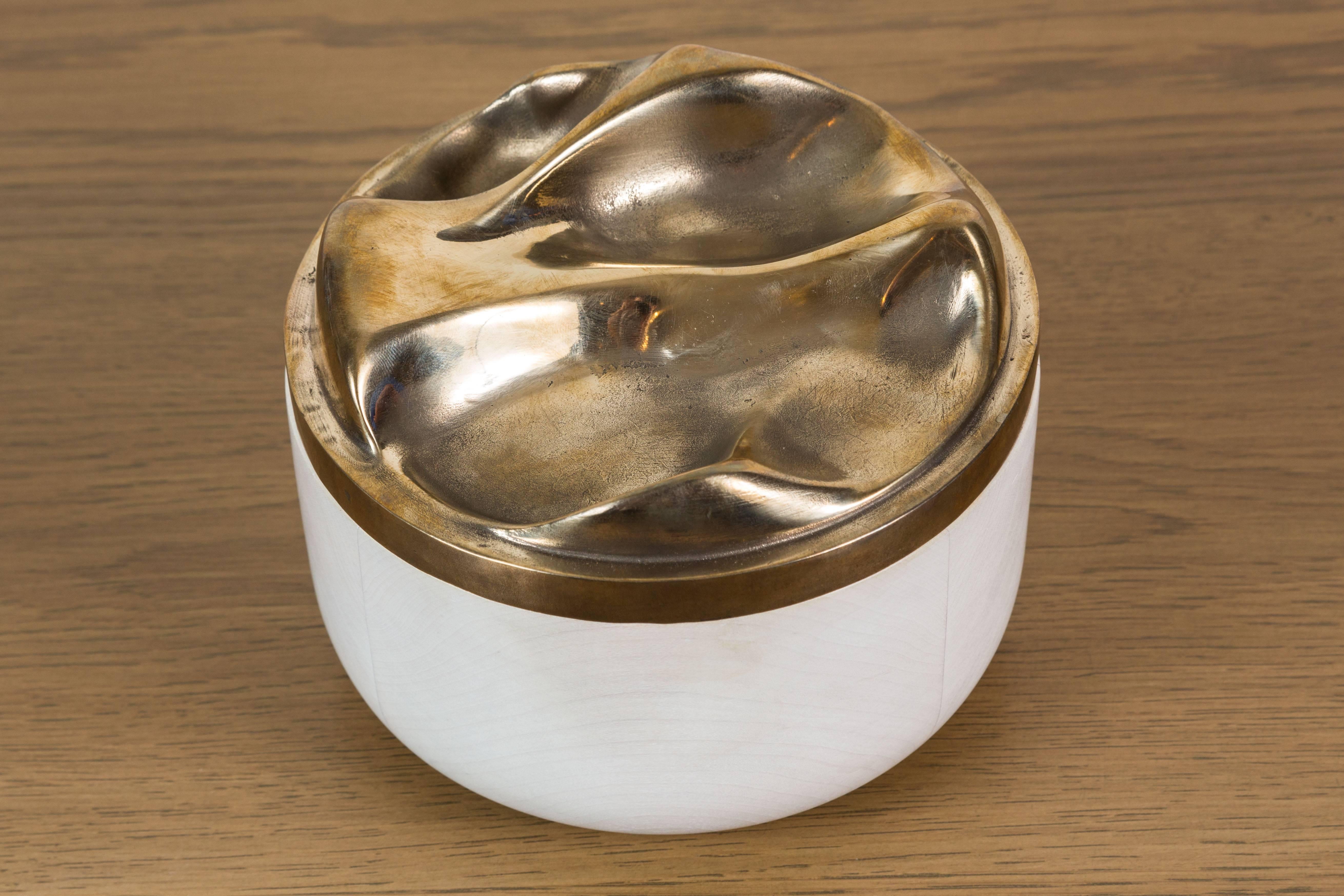 Contemporary White Maple and Cast Bronze Round Box by Vincent Pocsik, in Stock