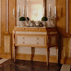 White Maple and Cherry Console with Calacatta Marble Top