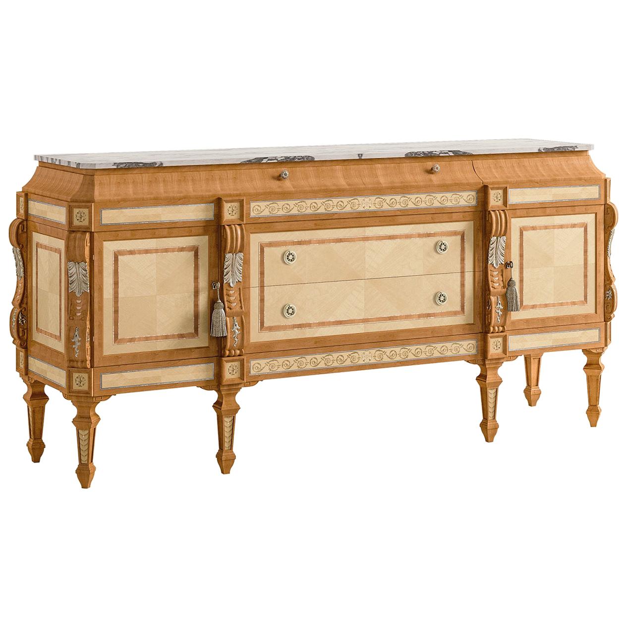White Maple and Cherry Sideboard with Calacatta Marble Top