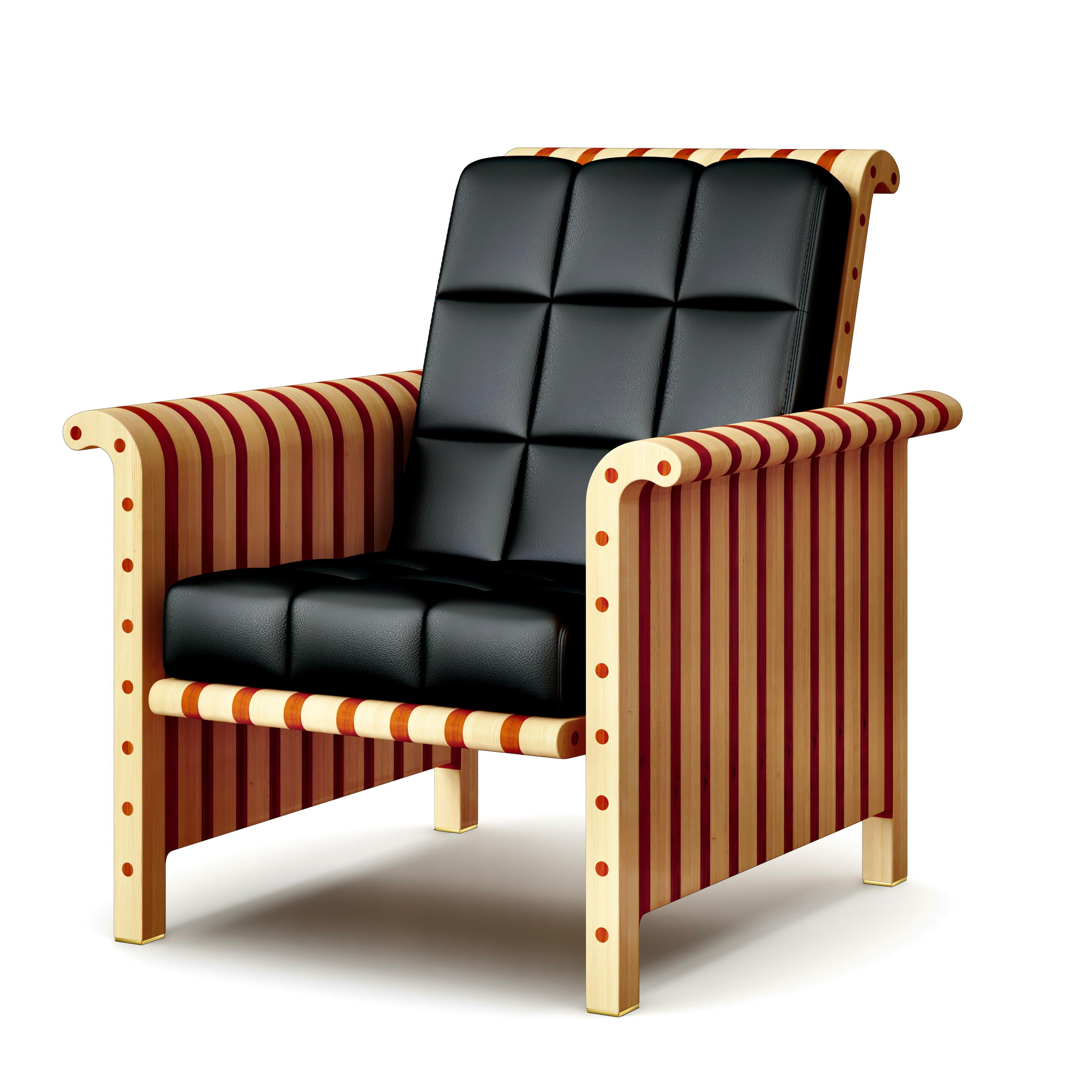 Chaise longue en bois massif d'érable et de padouk avec rembourrage en cuir en vente 1
