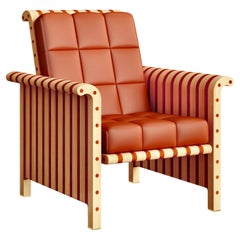 Chaise longue en bois massif d'érable et de padouk avec rembourrage en cuir
