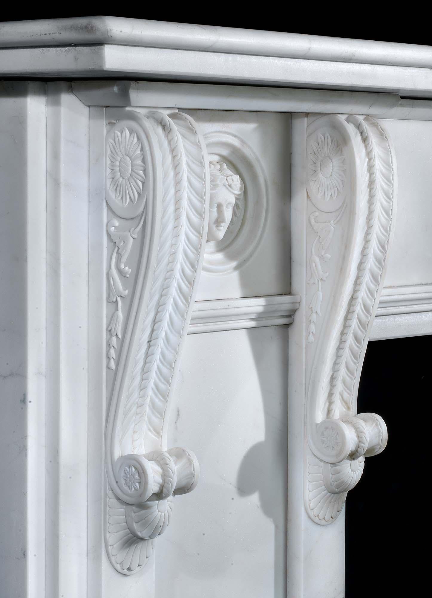 English White Marble 20th Century Copy of a Regency Chimneypiece