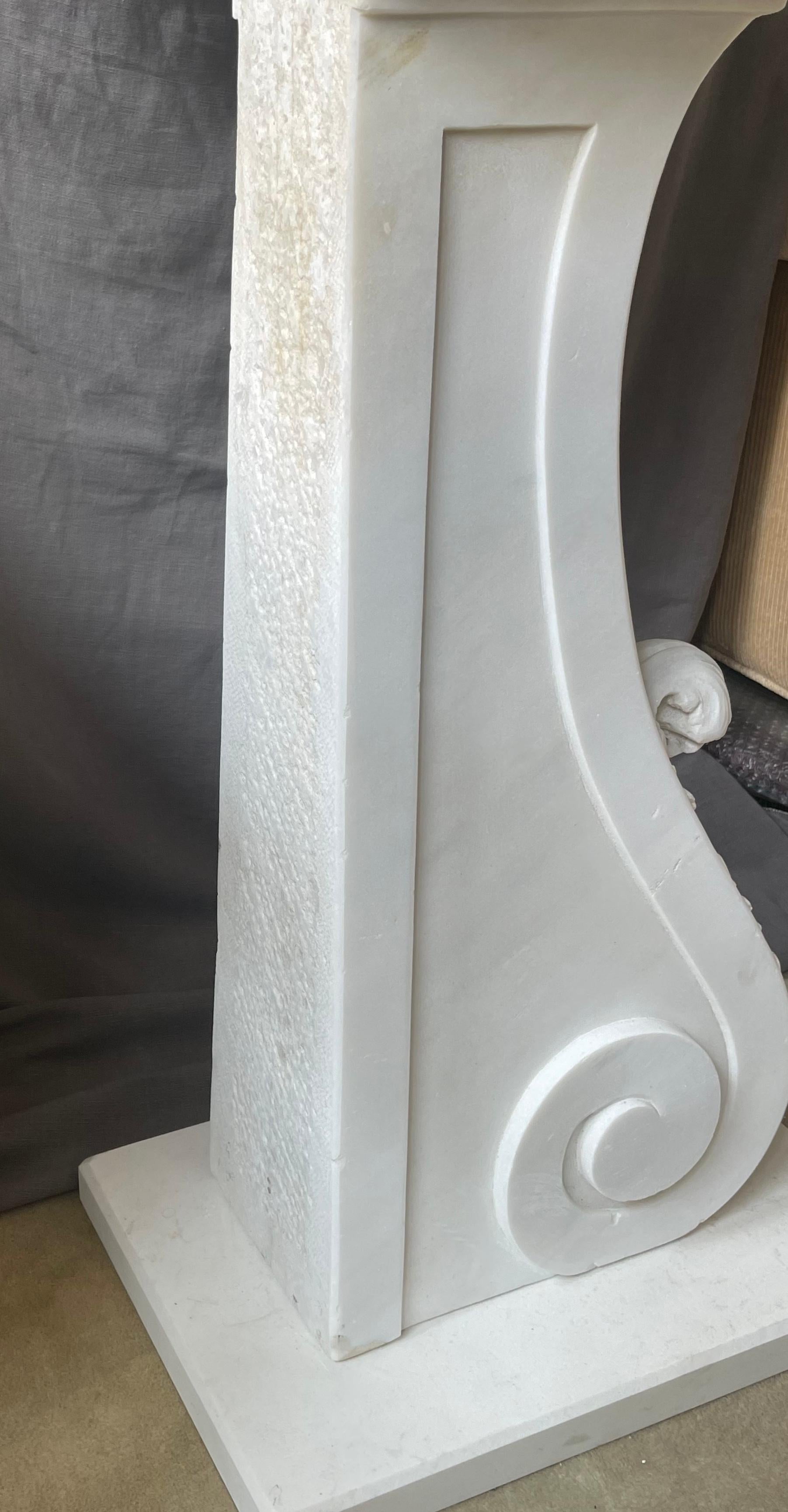 Hand-Crafted White Marble Acanthus Scroll Console For Sale