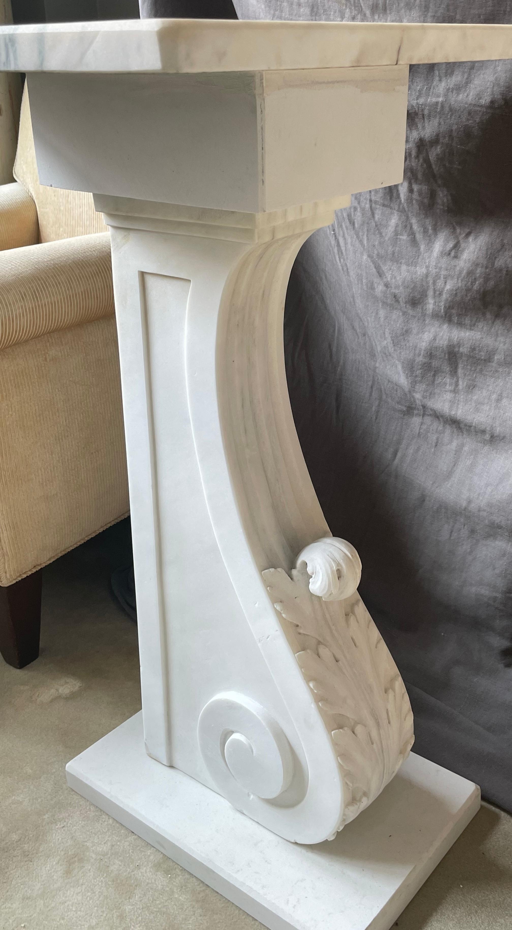 White Marble Acanthus Scroll Console For Sale 1