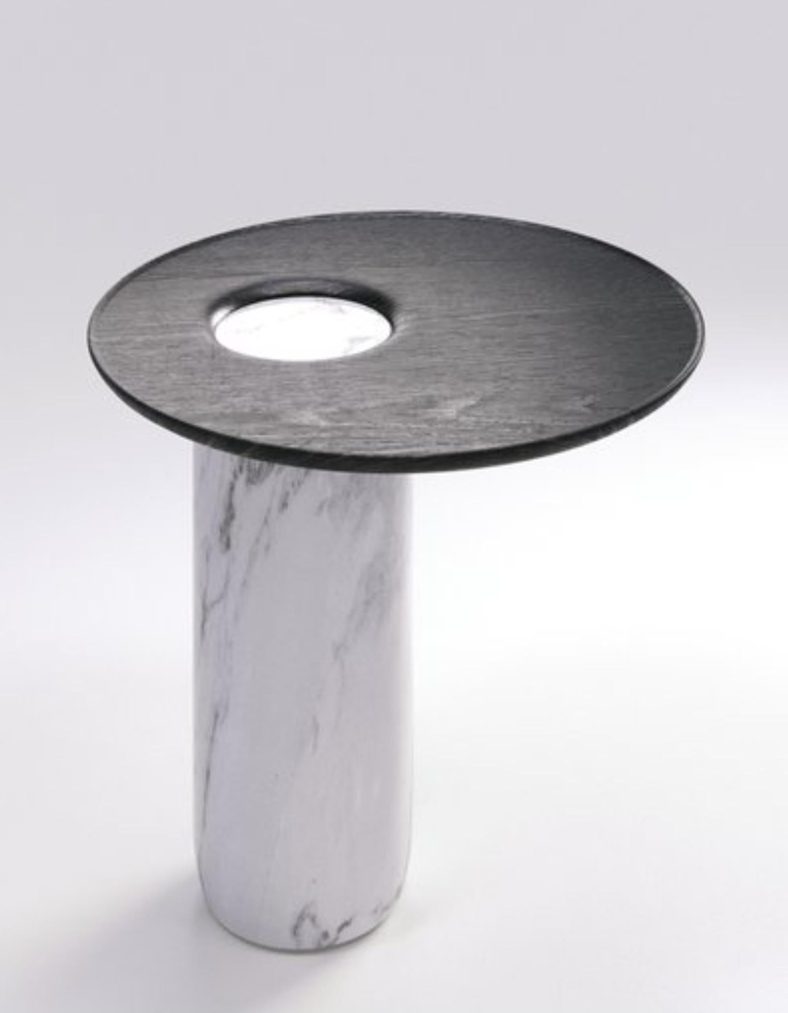 White Marble and Black Oak Center Coffee or Side Tables For Sale 7
