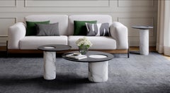 White Marble and Black Oak Center Coffee or Side Tables