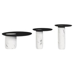 White Marble and Black Oak Center Coffee or Side Tables
