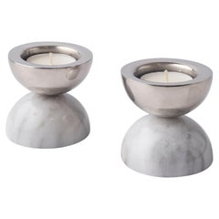 Balance White Marble & Nickeled-Brass Candle Holders