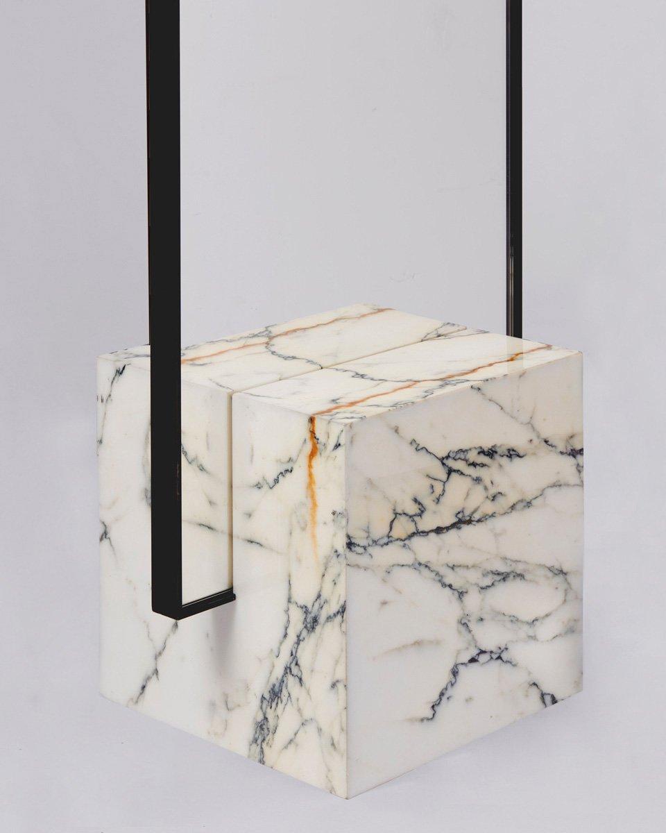 American White Marble and Brass Coexist Standing Mirror by Slash Objects For Sale