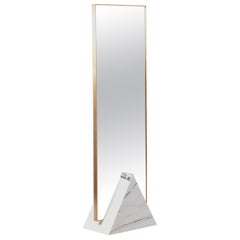 White Marble and Brass Coexist Tri Standing Mirror by Slash Objects