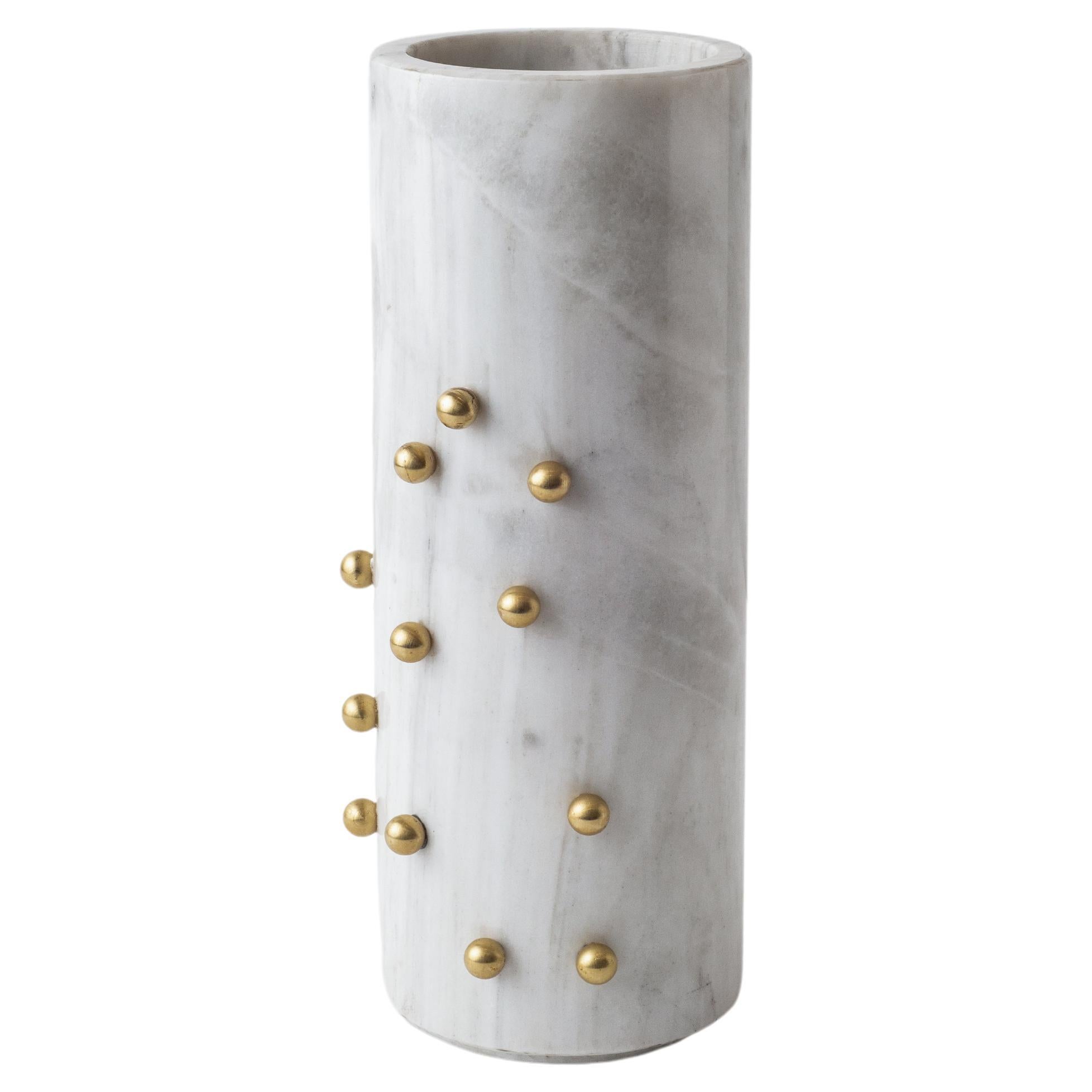 Confetti White Marble & Brass Tall Vase For Sale