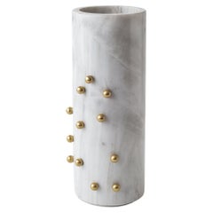 Vintage Confetti White Marble & Brass Tall Vase