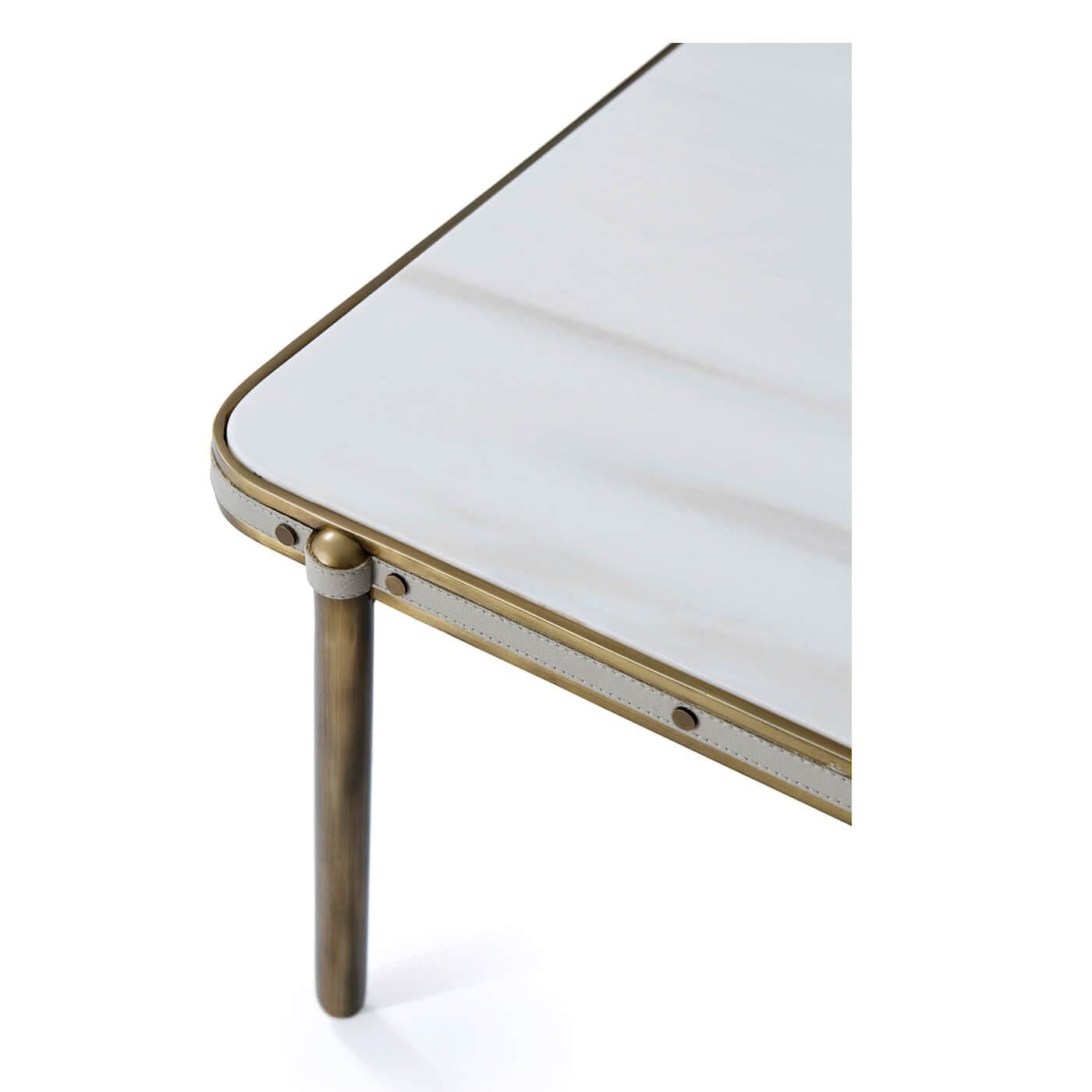 Mid-Century Modern White Marble and Bronze Coffee Table For Sale