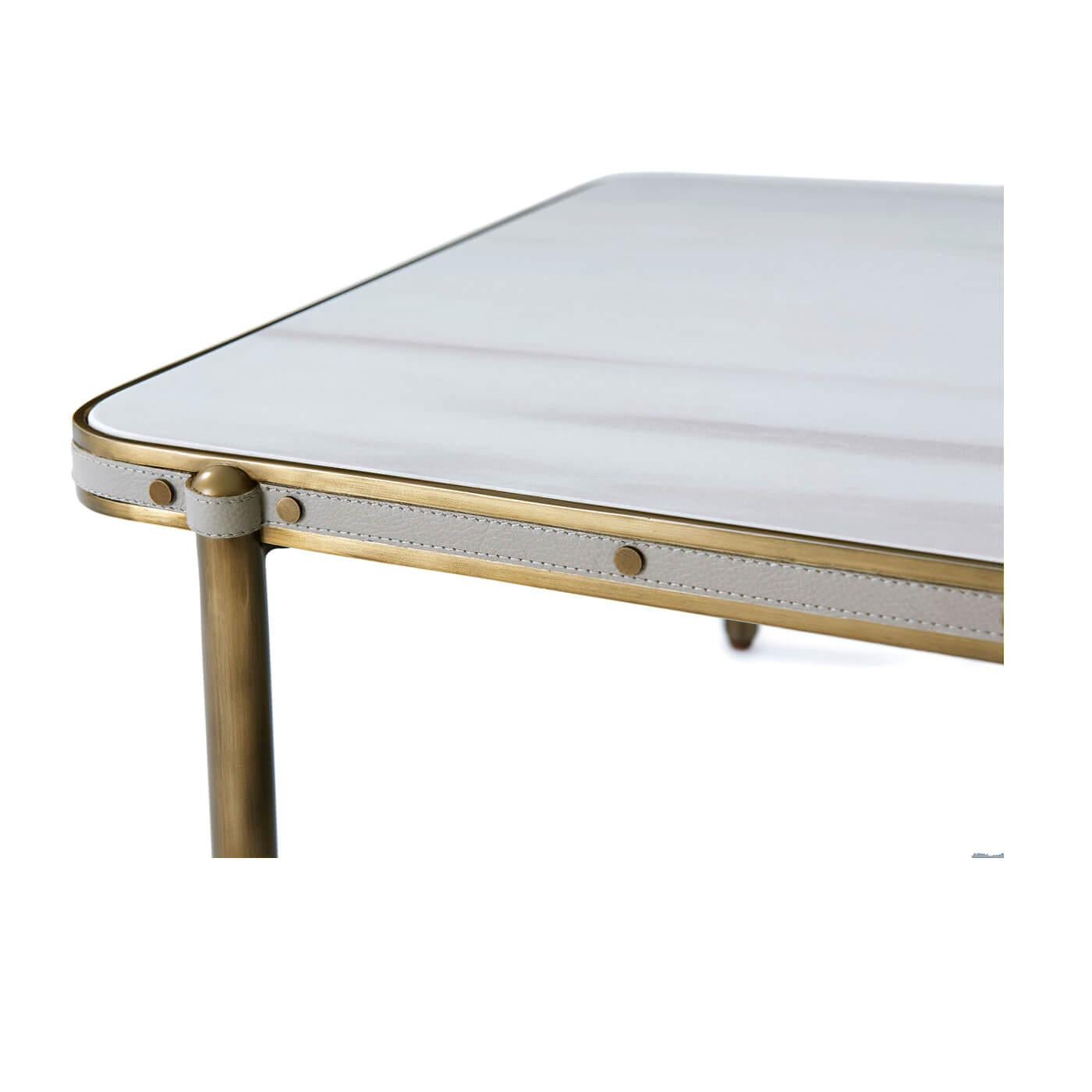 Vietnamese White Marble and Bronze Coffee Table For Sale