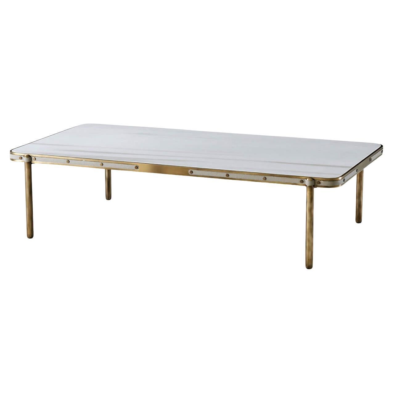 White Marble and Bronze Coffee Table For Sale